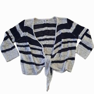Westport 1962 Black White Knit Striped Front Tie Cardigan Sweater Women's Large